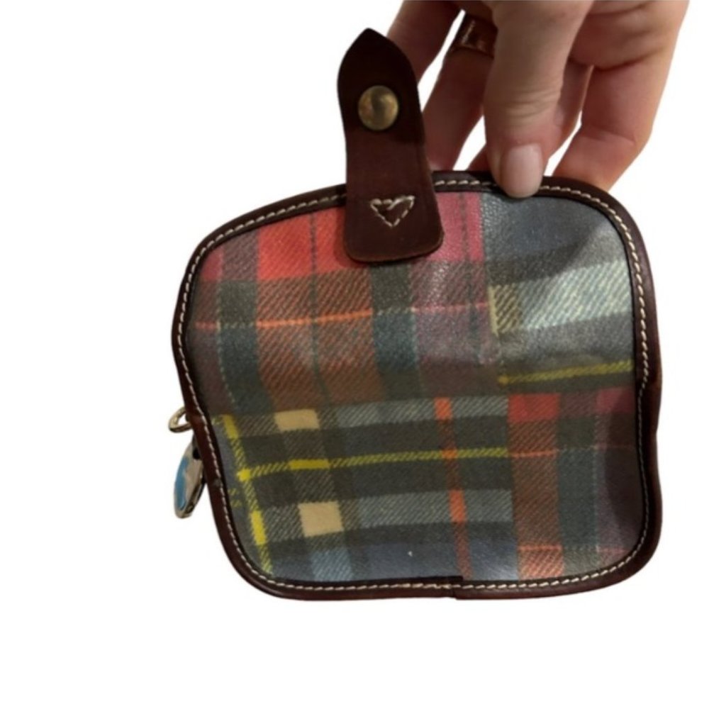 Dooney & bourke ADORABLE PLAID vintage mini leather trim pouch wallet 4x5.5"